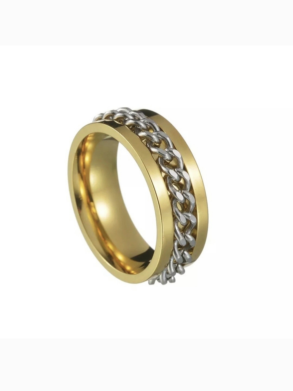 Stainless Steel Gold Silver Cuban Link Chain ADHD Tool Ring Band Size 6.25 7.5